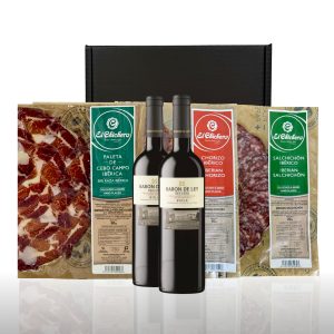 Iberisches Gourmet-Set: Pata Negra Schinken, Chorizo, Salchichón & Rot wein Rioja Baron de Ley Reserva