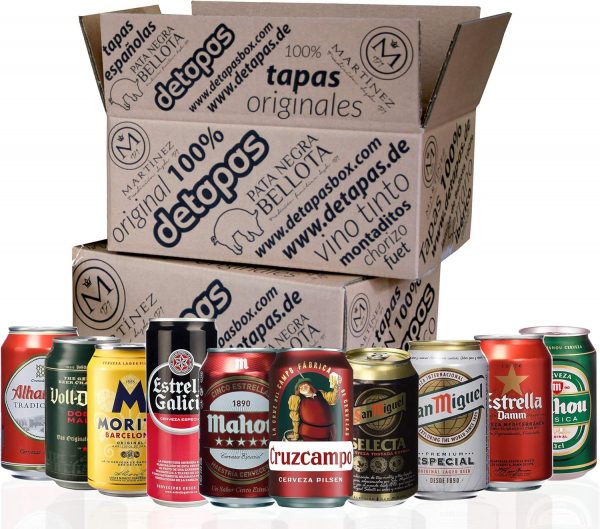 Spanisches Bier - Geschenke, 10 Dosen 330 ml, San Miguel, Cruz Campo, Estrella Galicia, Mahou